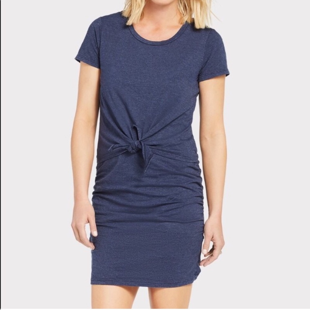 Sundry Navy Tie Front Ruched T-Shirt Dress Size Small Mini